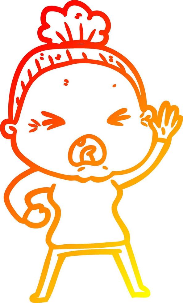warm gradient line drawing cartoon angry old woman vector