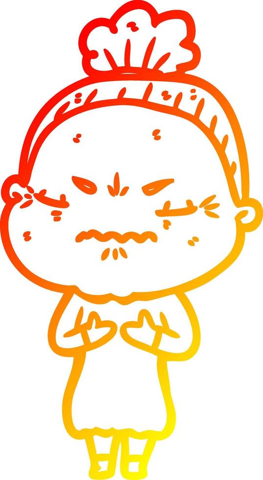 warm gradient line drawing cartoon annoyed old lady vector