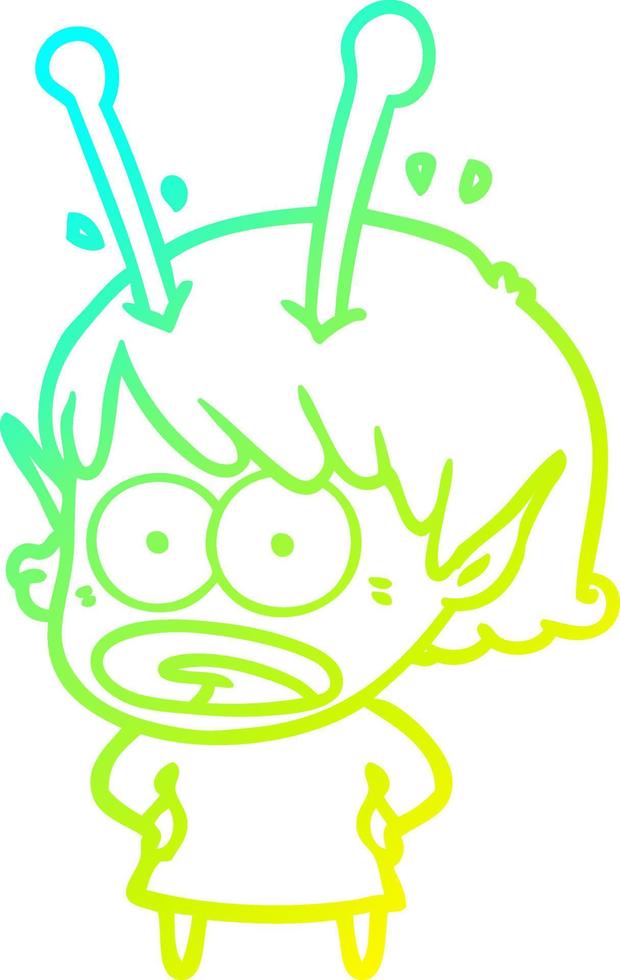 cold gradient line drawing cartoon shocked alien girl vector