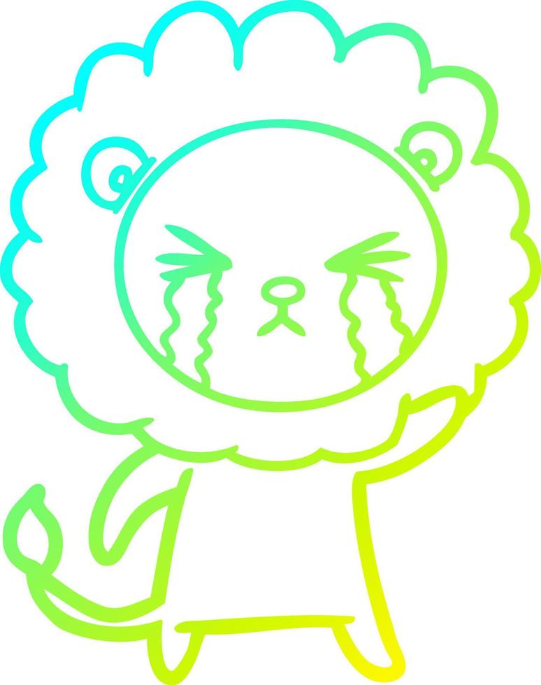 cold gradient line drawing cartoon crying lion vector