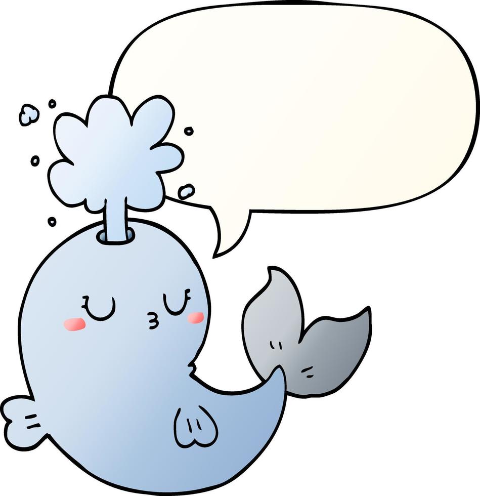 cartoon whale spouting water and speech bubble in smooth gradient style vector