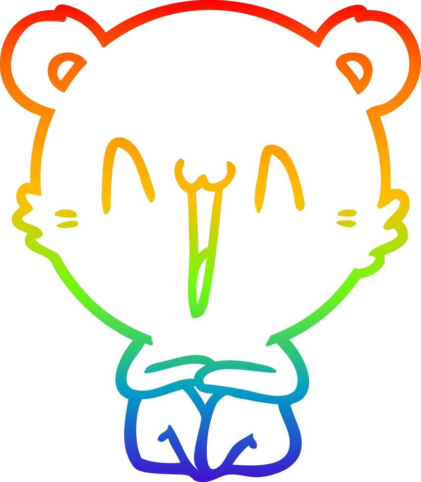 rainbow gradient line drawing happy bear sitting cartoon vector