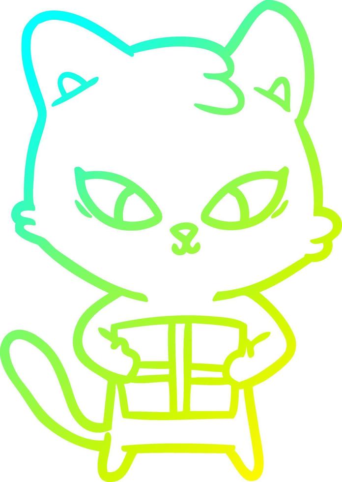 cold gradient line drawing cute cartoon cat vector