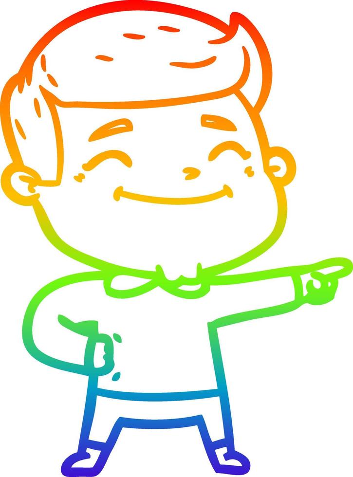rainbow gradient line drawing happy cartoon man vector