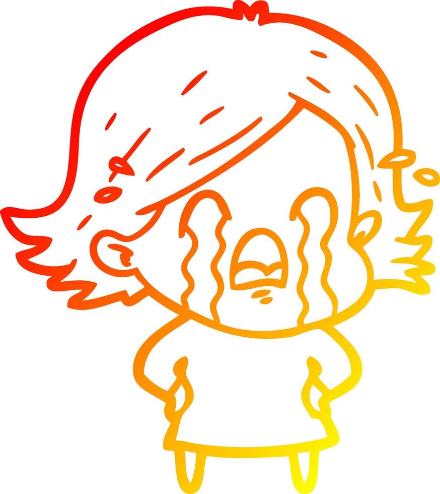 warm gradient line drawing cartoon woman crying vector