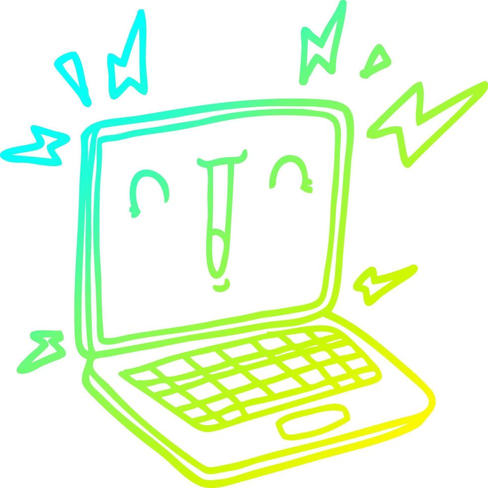 cold gradient line drawing cartoon laptop computer vector
