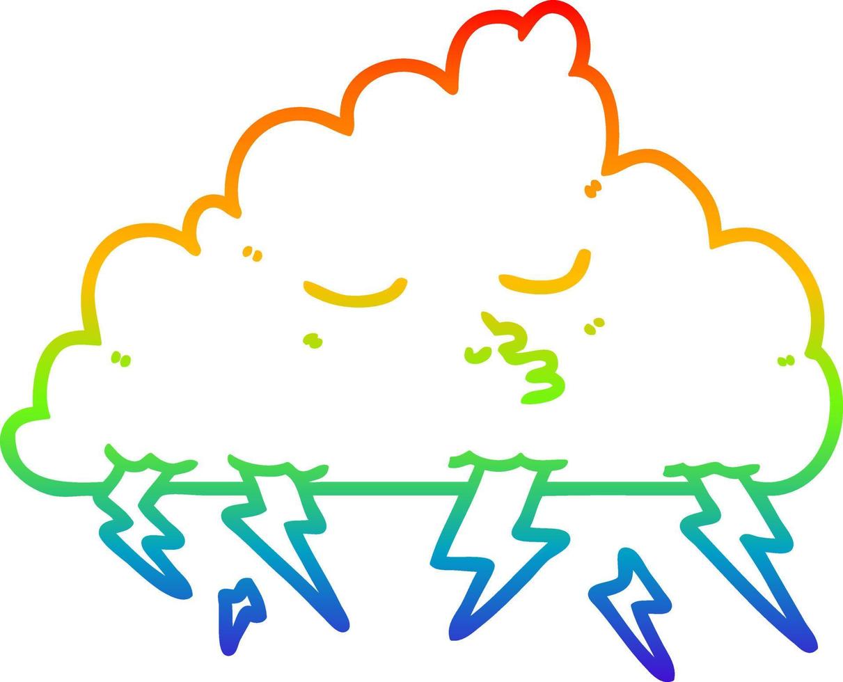 dibujo de línea de gradiente de arco iris nube de tormenta de dibujos animados vector