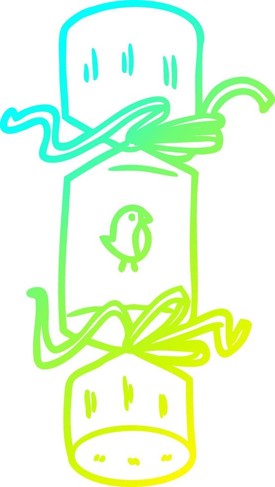 cold gradient line drawing christmas cracker cartoon vector