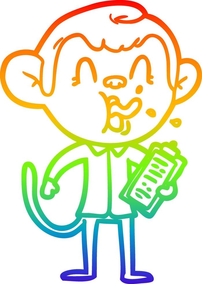 rainbow gradient line drawing crazy cartoon monkey manager vector