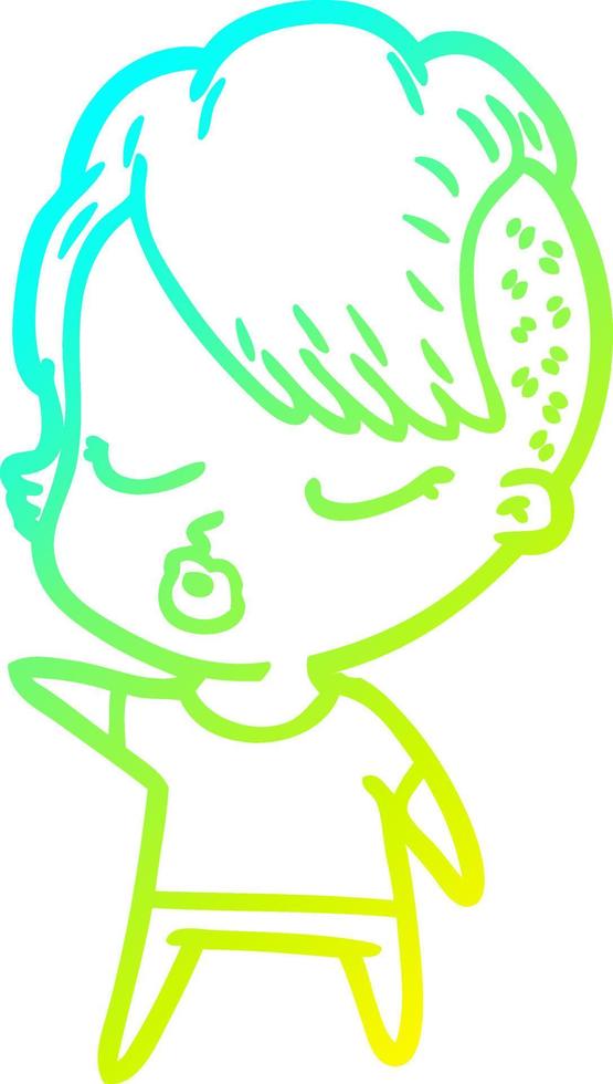 cold gradient line drawing cartoon pretty hipster girl vector