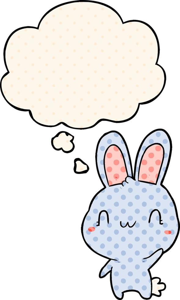 cartoon rabbit waving and thought bubble in comic book style vector