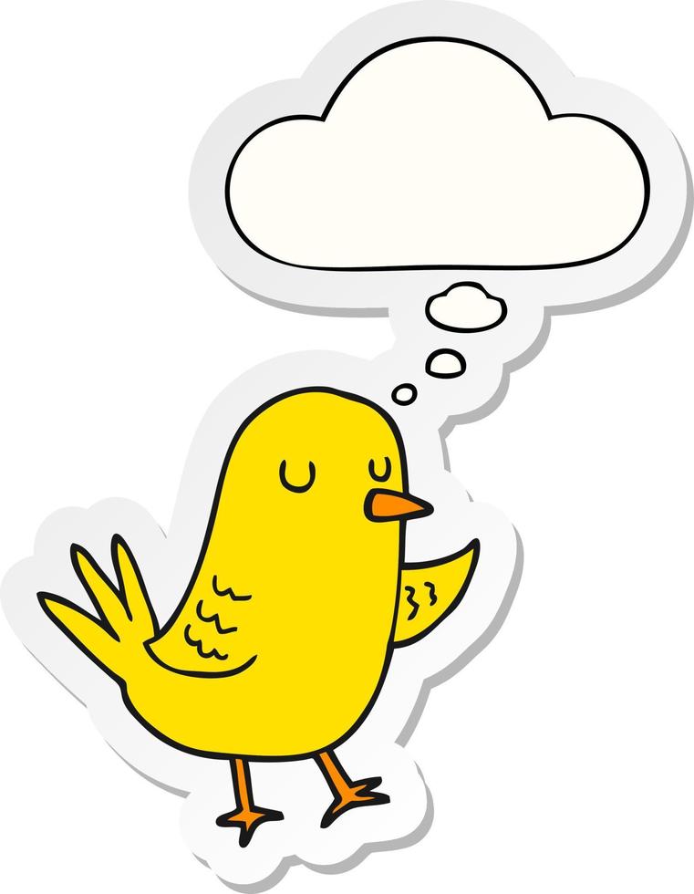 cartoon bird and thought bubble as a printed sticker vector