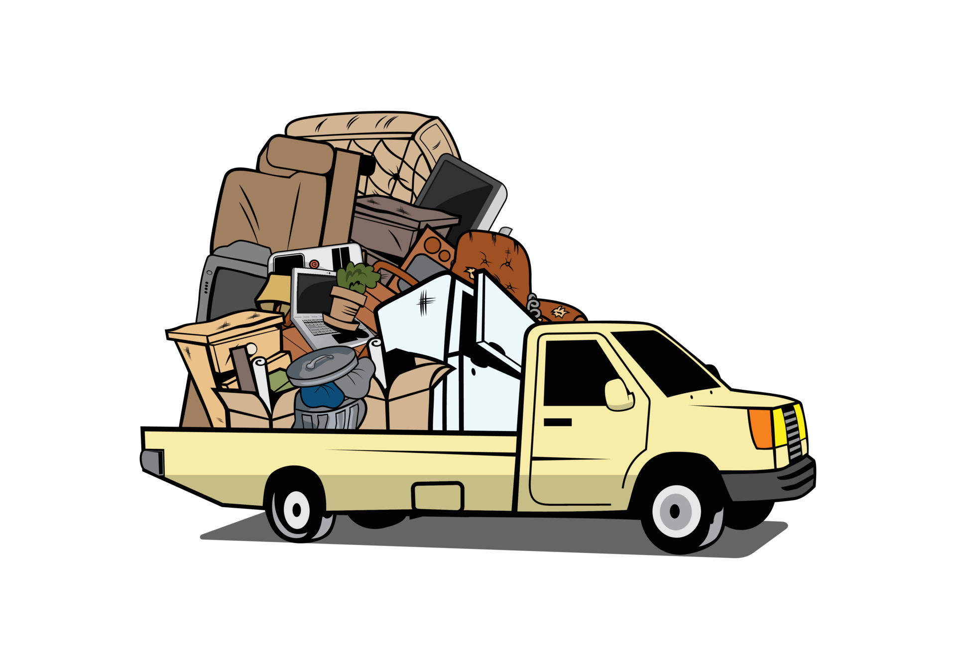 cartoon-pickup-truck-loaded-full-of-household-junk-design-illustration