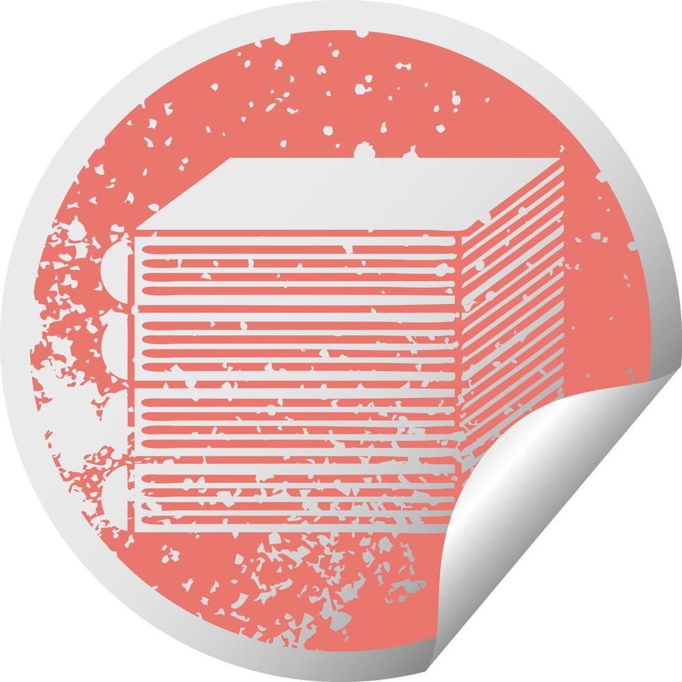 distressed circular peeling sticker symbol stack of books vector