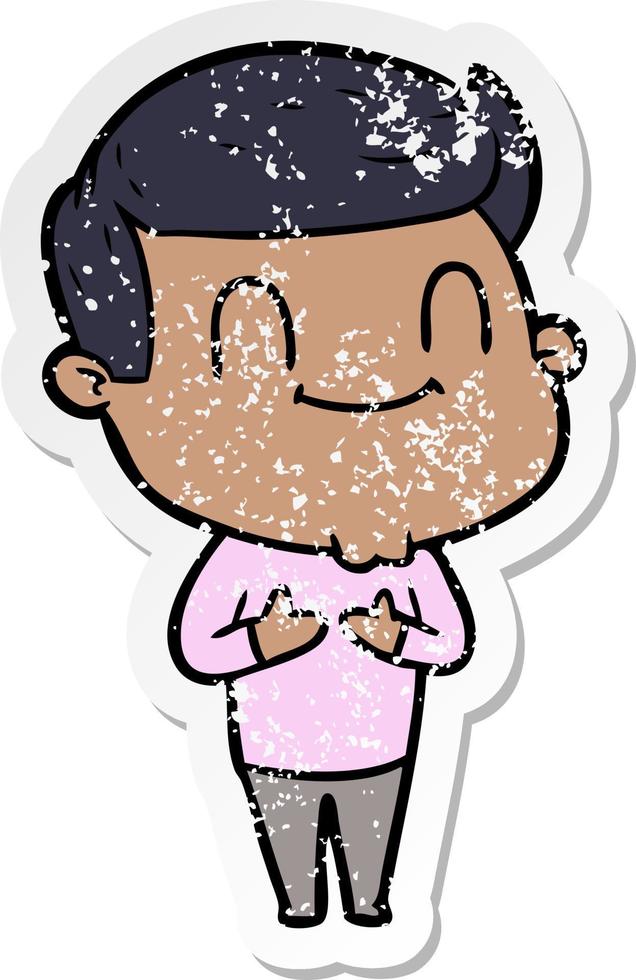 distressed sticker of a cartoon friendly man vector