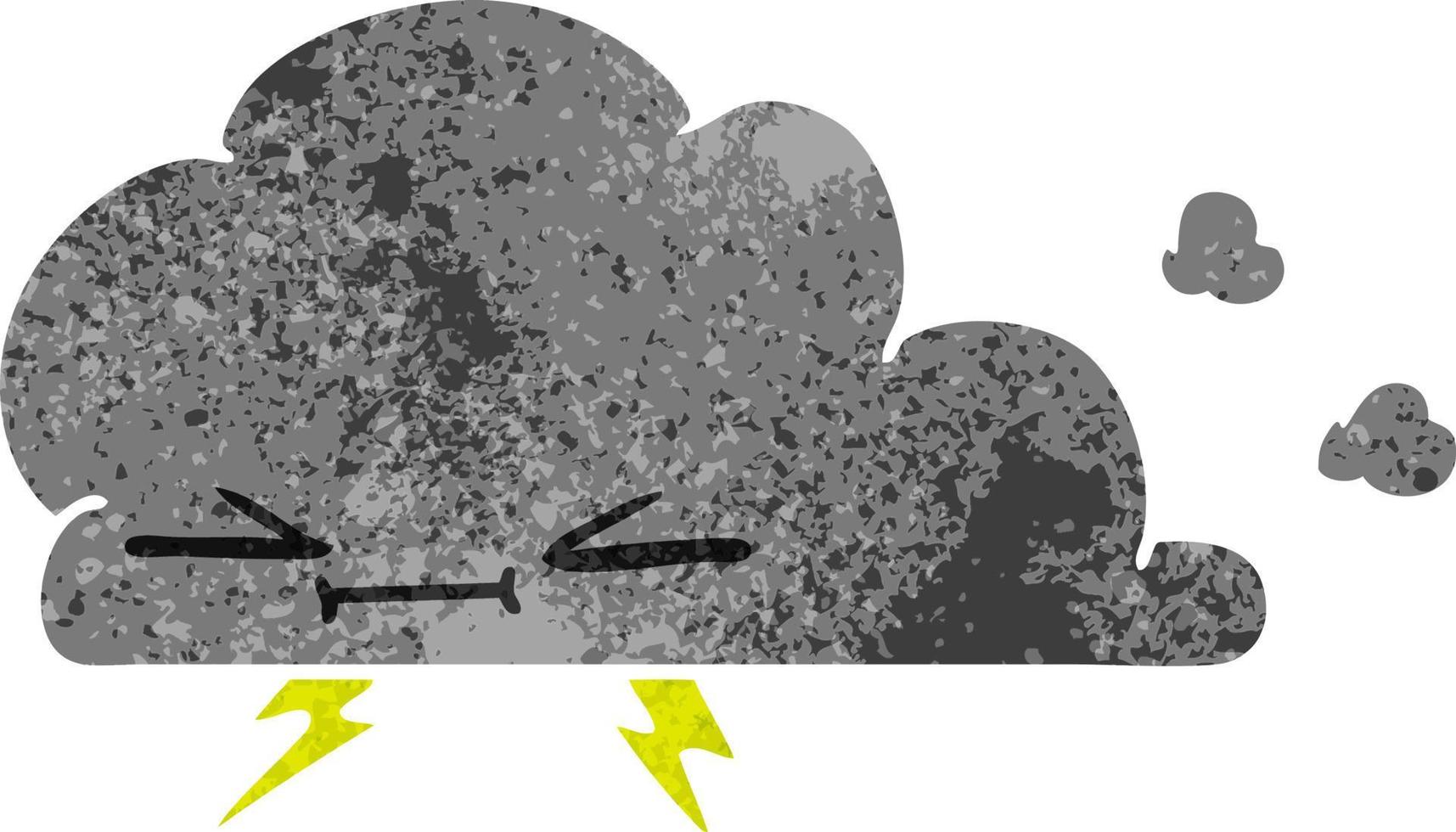 dibujos animados retro de una nube relámpago gruñón vector