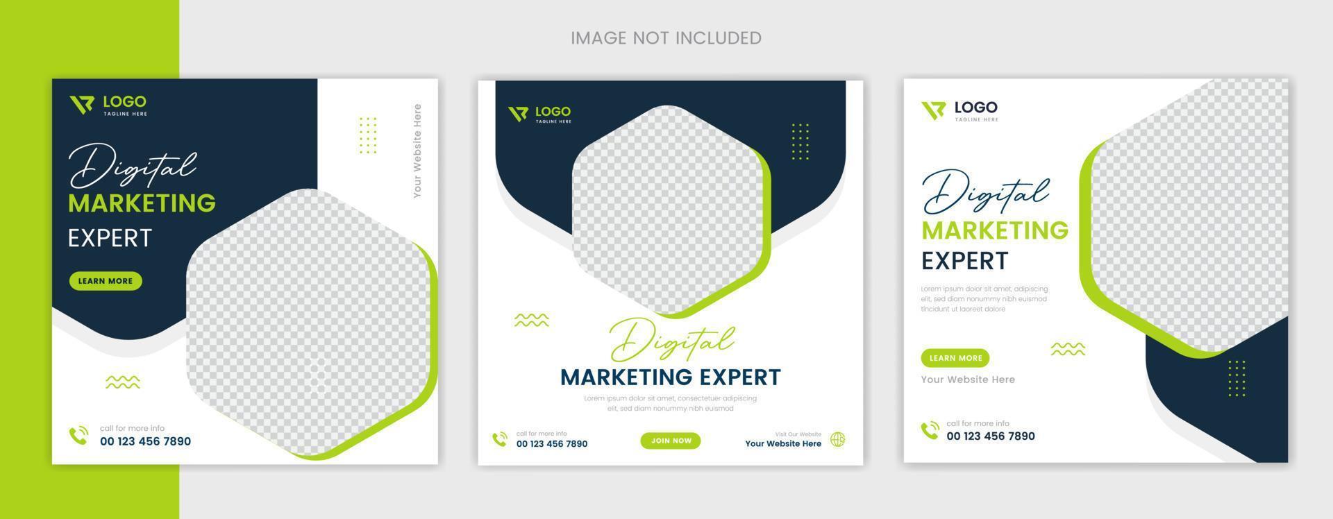 Green Corporate social media post design template, creative shapes website post layout vector