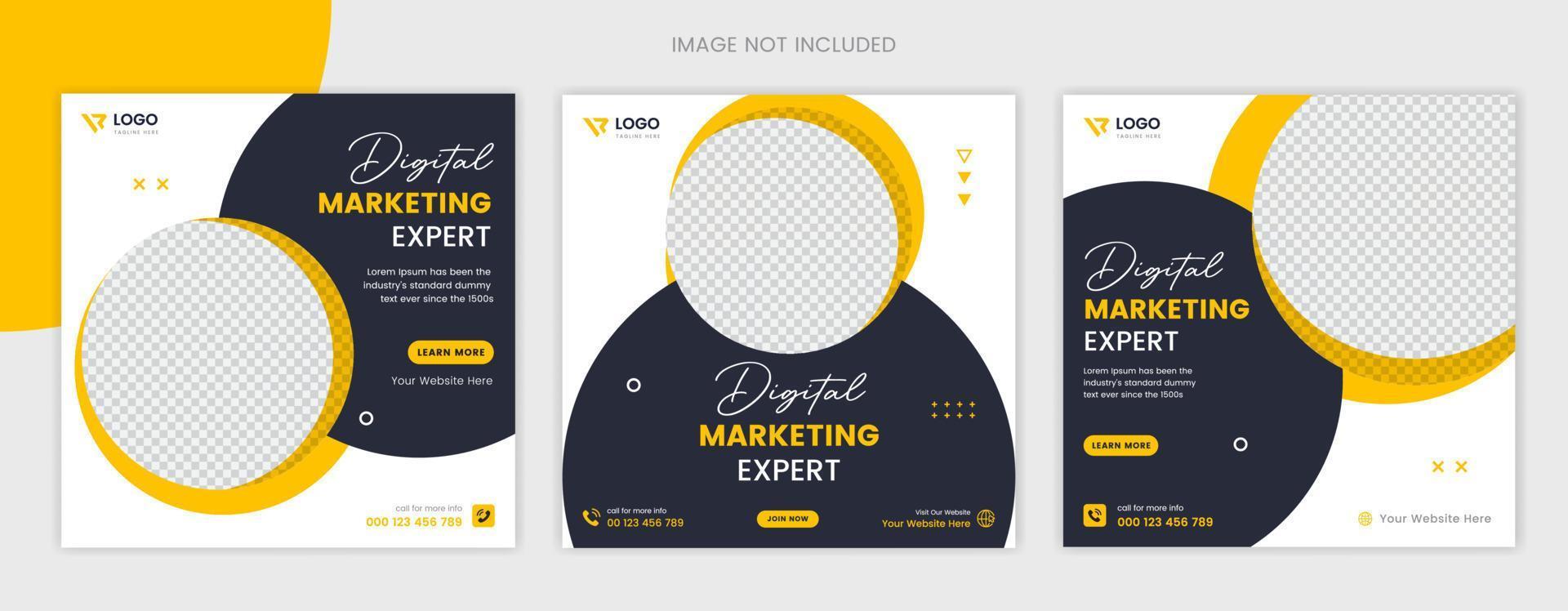 Yellow Business social media post design set, round shapes creative website post vector