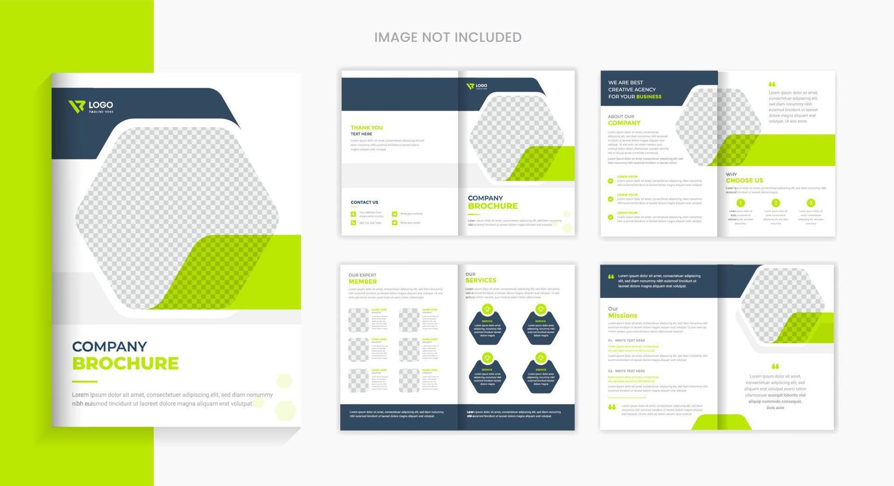 plantilla de diseño de folleto corporativo limpio, vector de diseño de folleto de 8 páginas de color verde