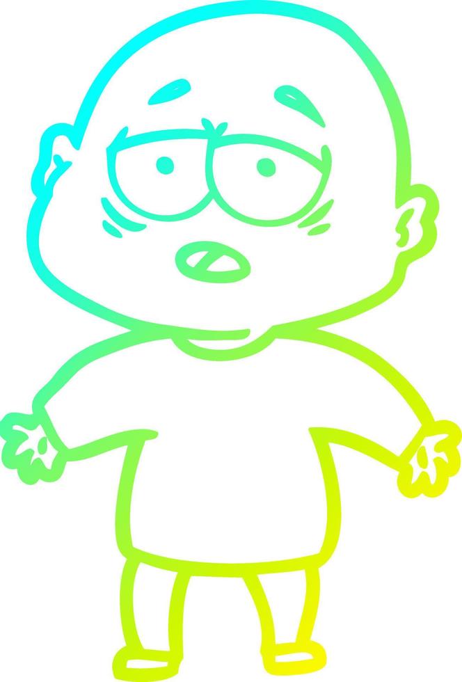 cold gradient line drawing cartoon tired bald man vector