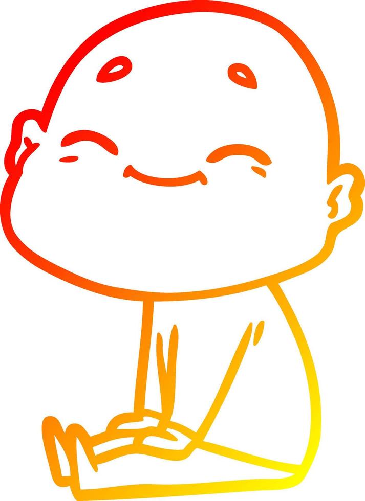 warm gradient line drawing happy cartoon bald man vector