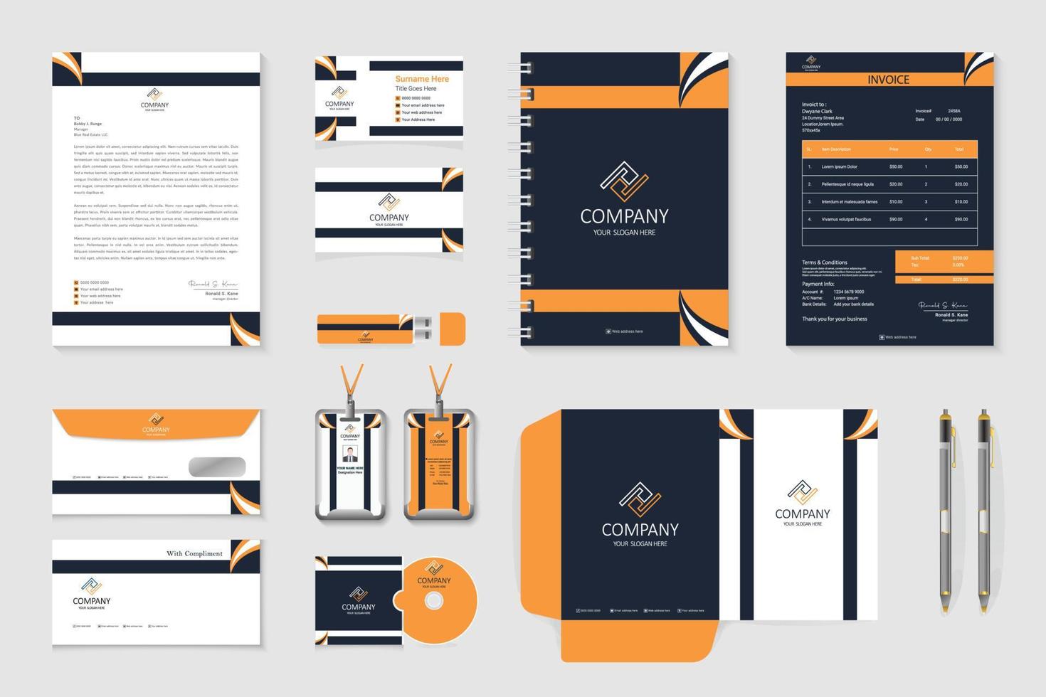 Professional business branding stationery design 10445145 Vector Art at