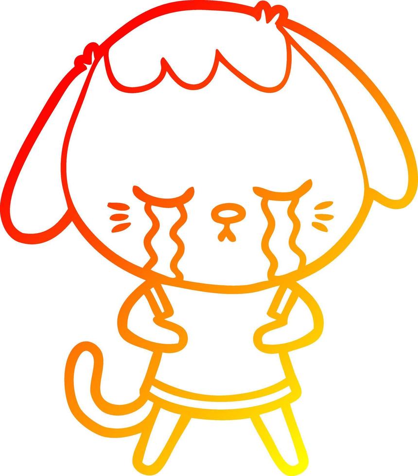 warm gradient line drawing cute puppy crying cartoon vector