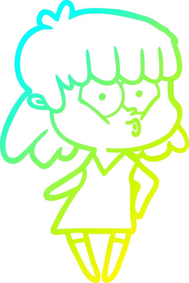 cold gradient line drawing cartoon whistling girl vector