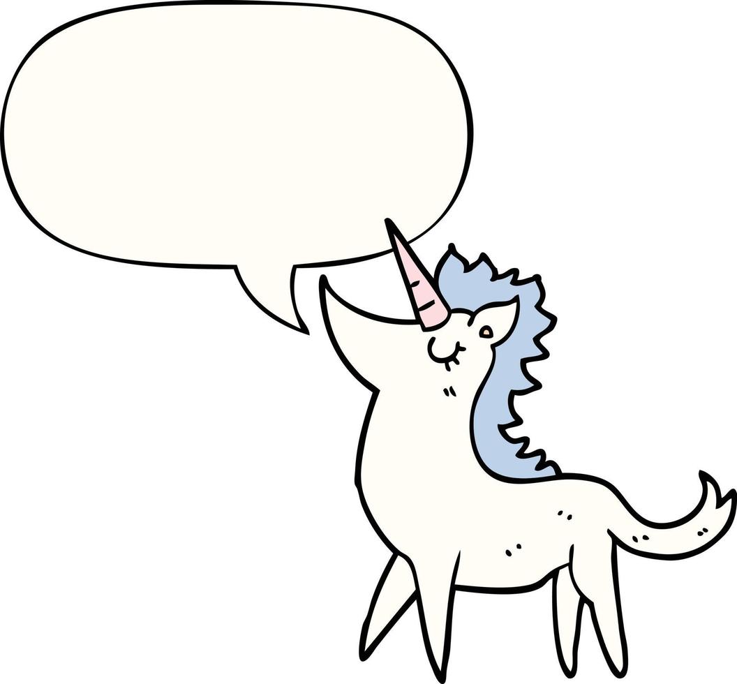 caricatura, unicornio, y, burbuja del discurso vector