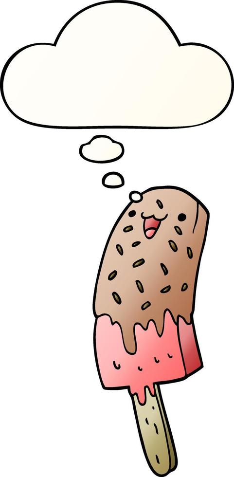 cute cartoon happy ice lolly and thought bubble in smooth gradient style vector