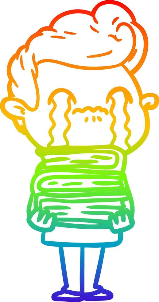 rainbow gradient line drawing cartoon man crying vector