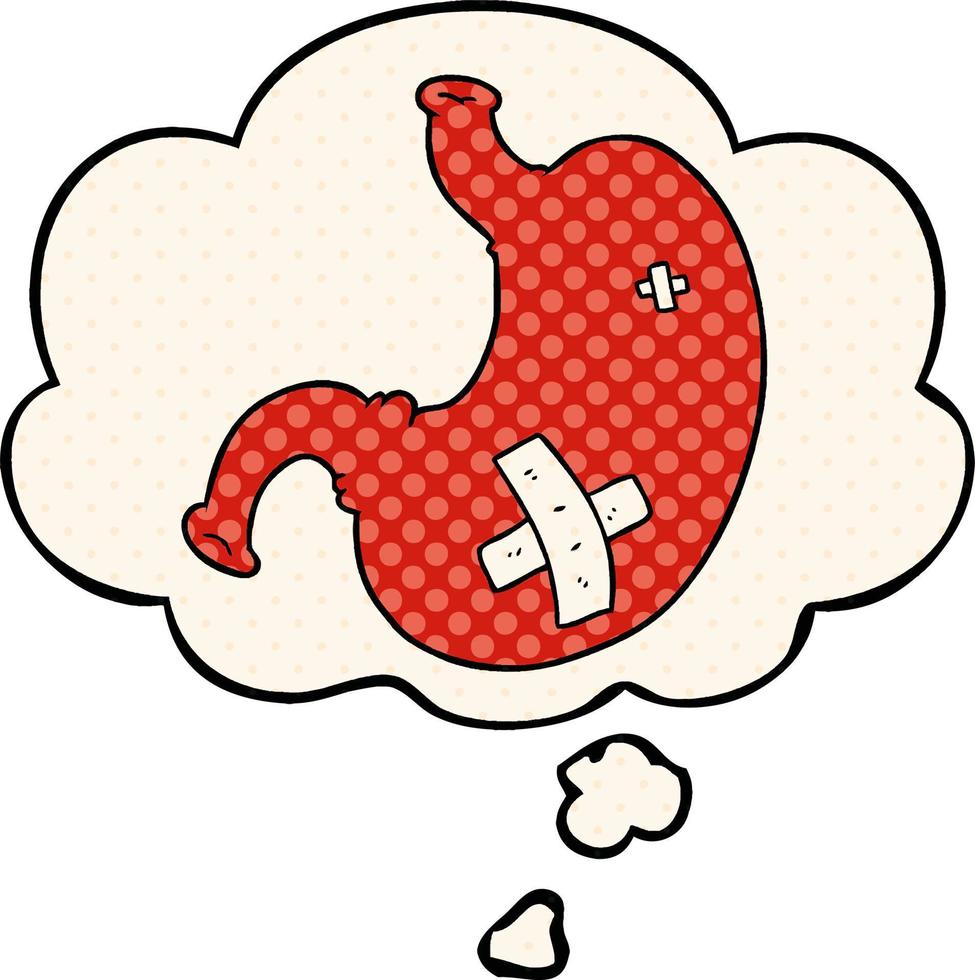 cartoon stomach and thought bubble in comic book style vector