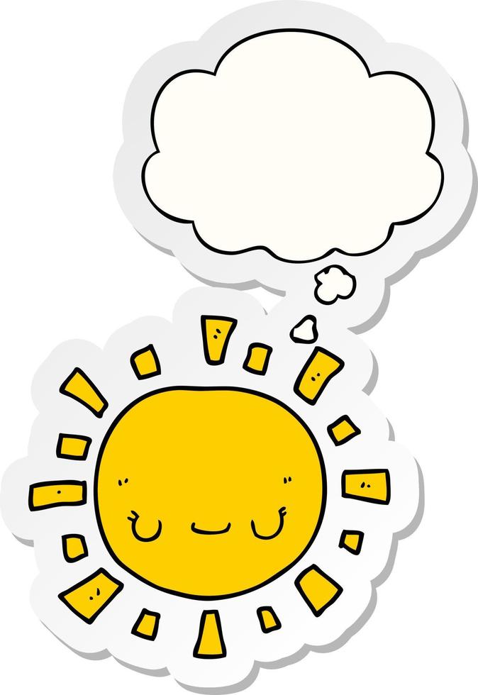 cartoon sun and thought bubble as a printed sticker vector