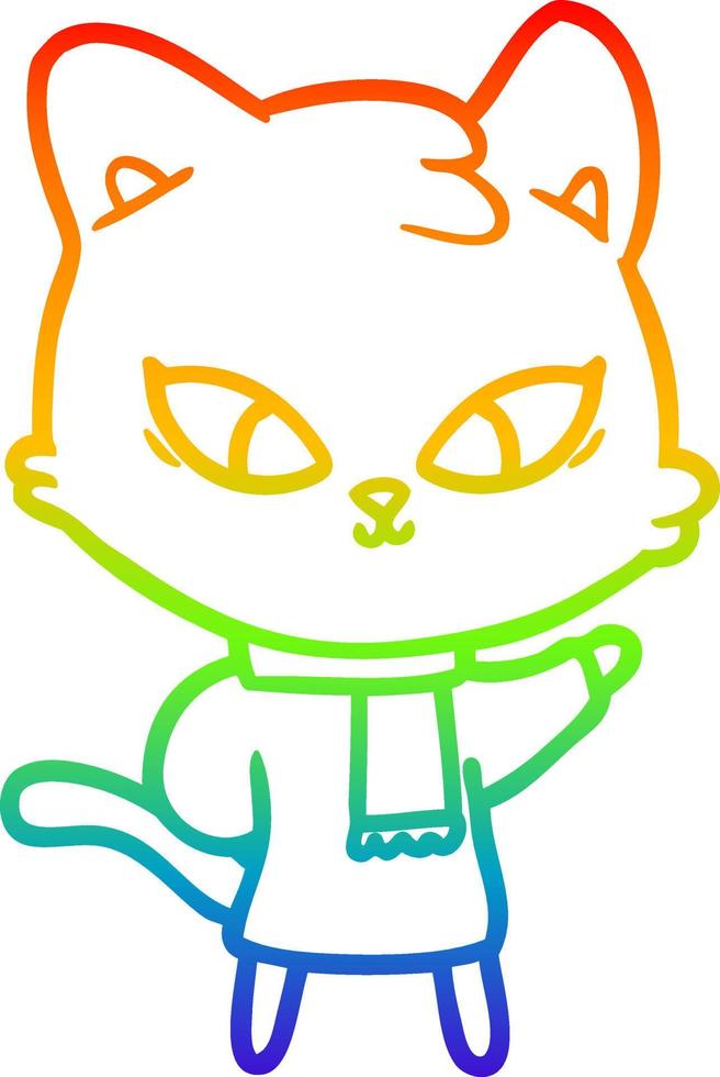 rainbow gradient line drawing cute cartoon cat vector