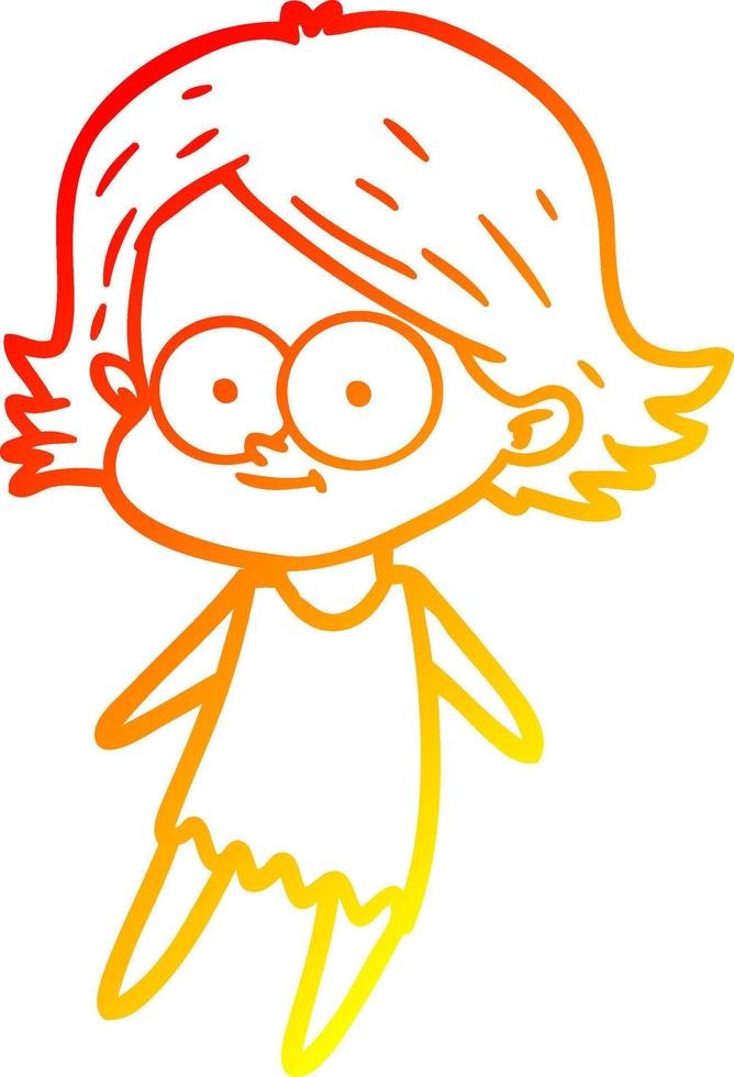 warm gradient line drawing happy cartoon girl vector