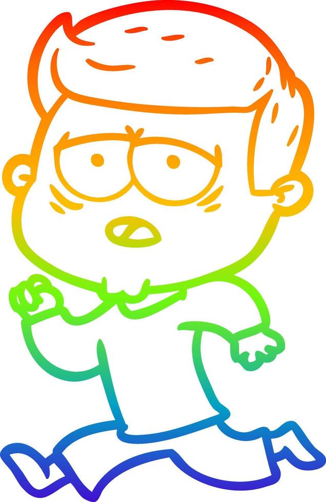 rainbow gradient line drawing cartoon tired man vector