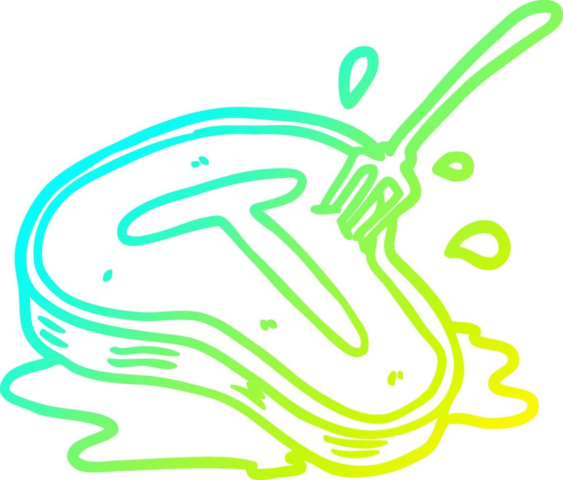 cold gradient line drawing cooked steak and fork vector