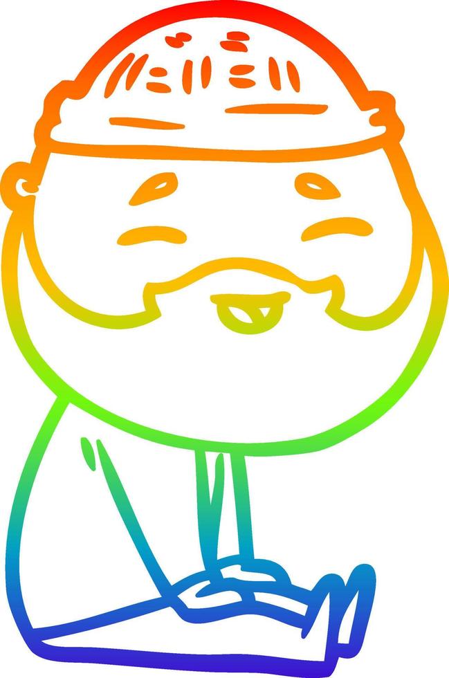 rainbow gradient line drawing cartoon happy bearded man vector