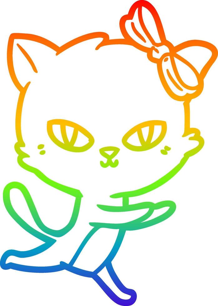 rainbow gradient line drawing cute cartoon cat running vector