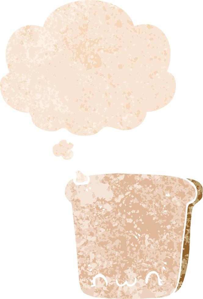 cartoon slice of bread and thought bubble in retro textured style vector