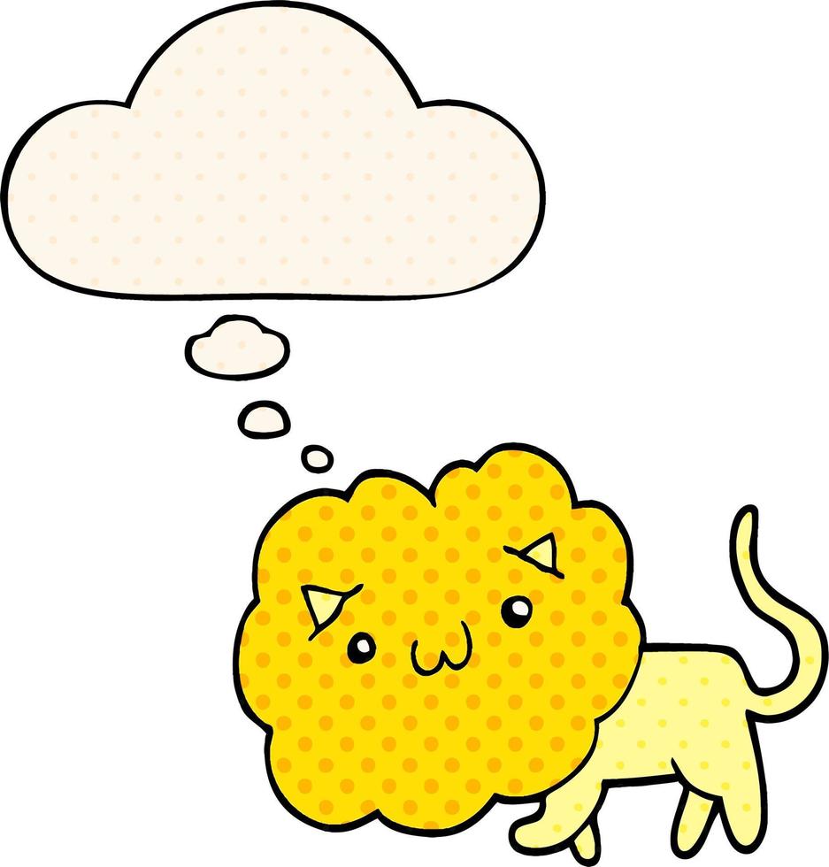 cute cartoon lion and thought bubble in comic book style vector