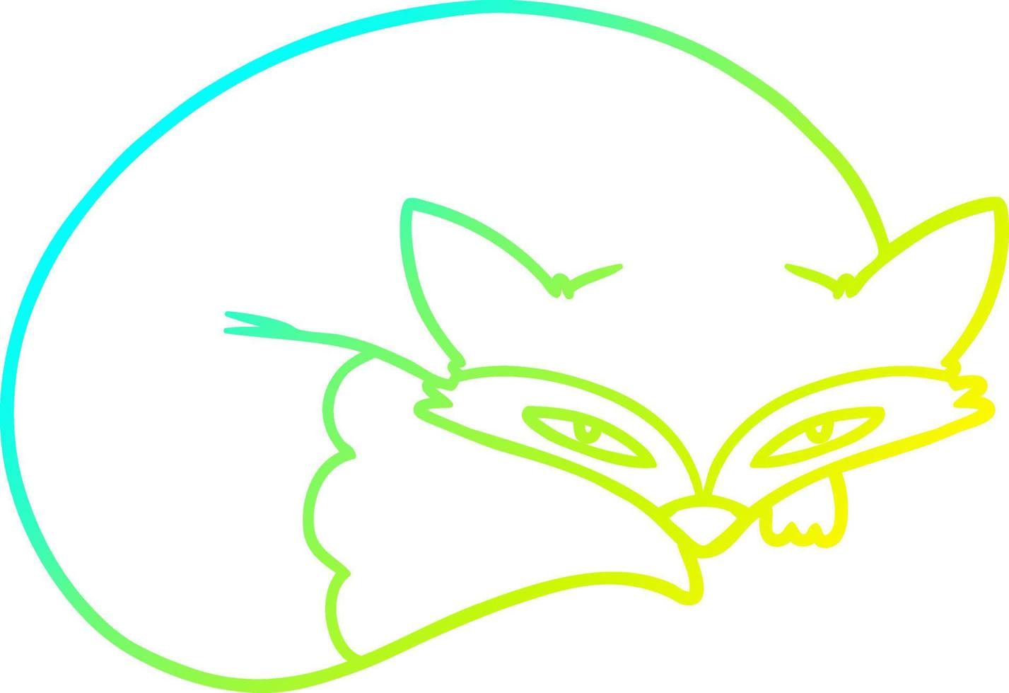 cold gradient line drawing cartoon curled up fox vector