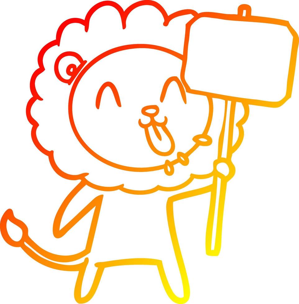 warm gradient line drawing happy cartoon lion vector