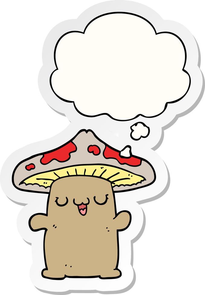 cartoon mushroom creature and thought bubble as a printed sticker vector