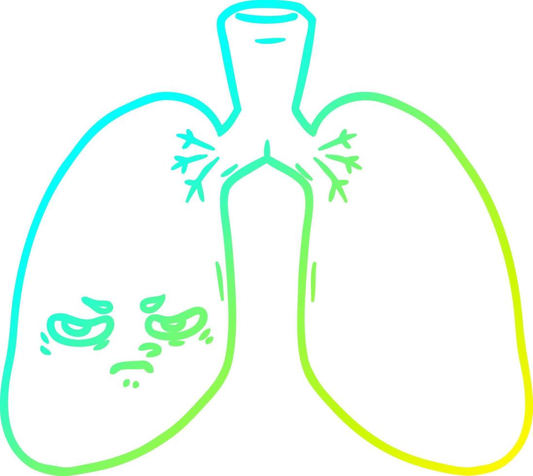 línea de gradiente frío dibujo dibujos animados pulmones enojados vector