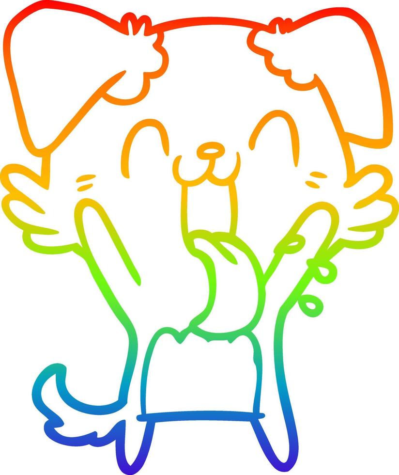 rainbow gradient line drawing cartoon panting dog waving vector