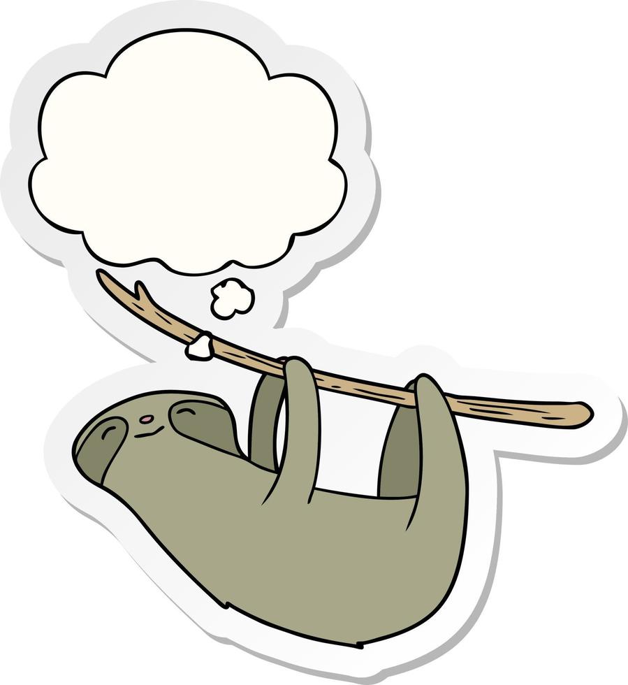 cartoon sloth and thought bubble as a printed sticker vector