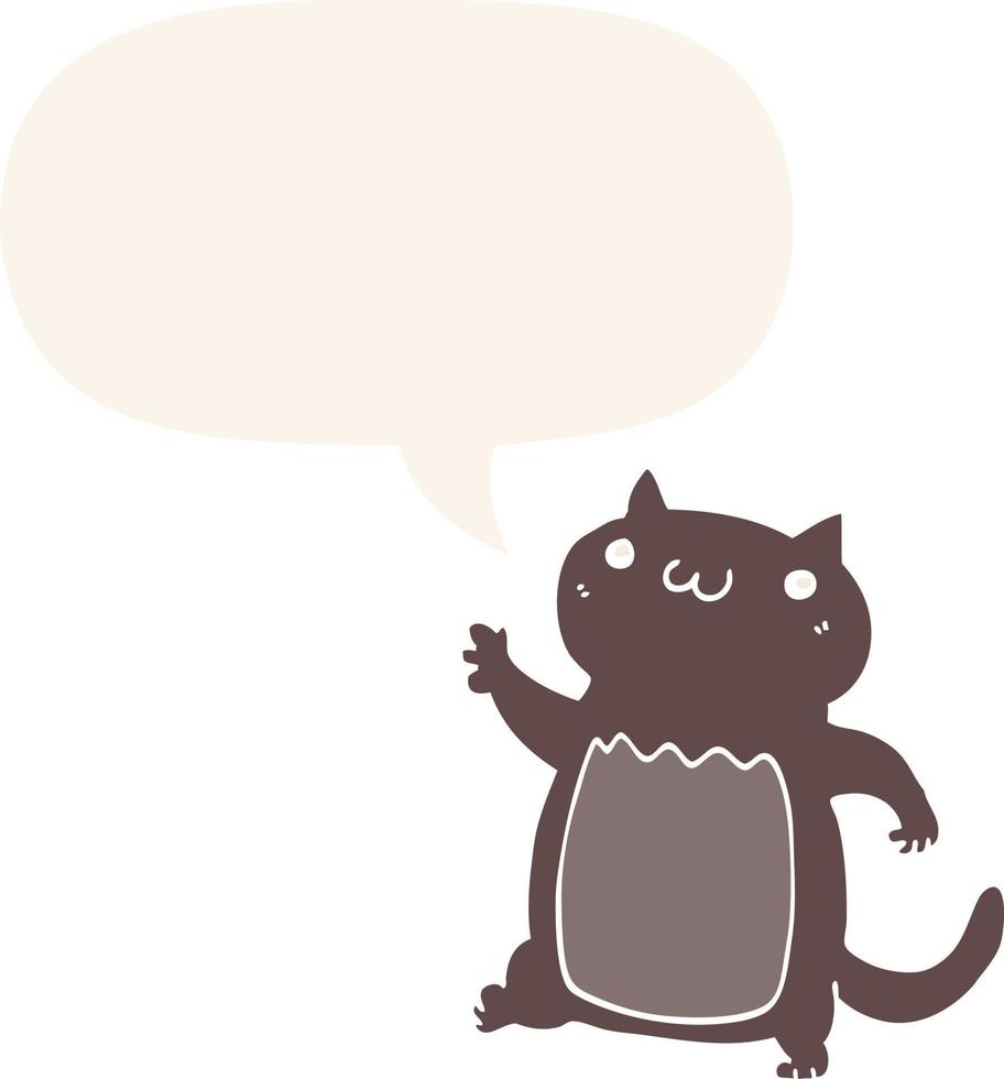 cartoon cat and speech bubble in retro style vector