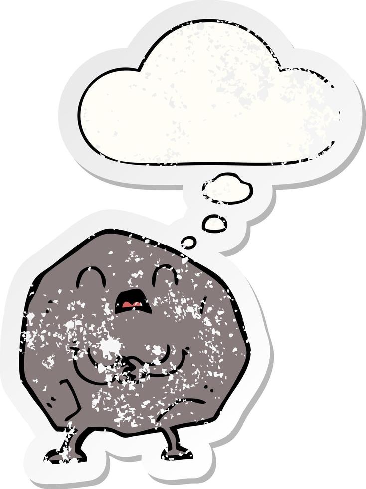 cartoon rock and thought bubble as a distressed worn sticker vector