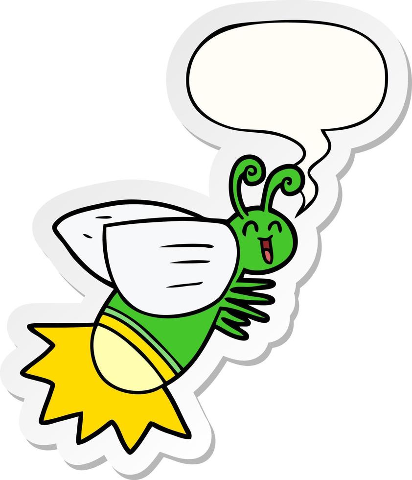 cartoon glow bug and speech bubble sticker vector